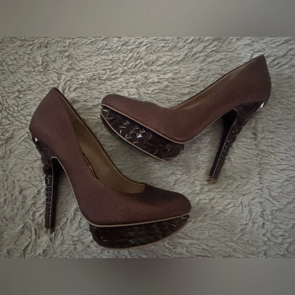 RACHEL Rachel Roy Burgundy Prism Design Platform Heels NWOT or BOX | Size: 7 - Picture 9 of 16